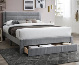 English Elm Luxury Corduroy Upholstered Queen Bed with Horizontal Channel Tufted Headboard and Storage Drawer Gray 62 L x 24 W x 10 H B011P238965