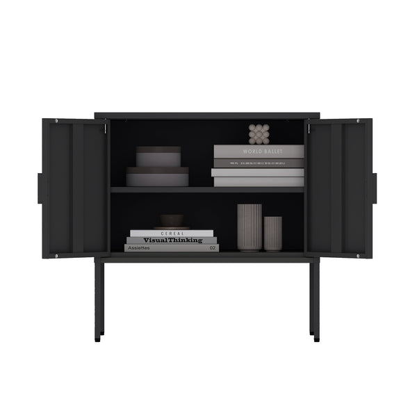 English Elm Ava 24" Metal Accent Cabinet in Black – Slim Steel Storage with Adjustable Shelf, Modern Minimalist Design B365P397879