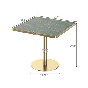 English Elm Square Bistro Dining Table Faux Marble Top Tulip Pedestal Base Gold Metal Frame W3316P421499