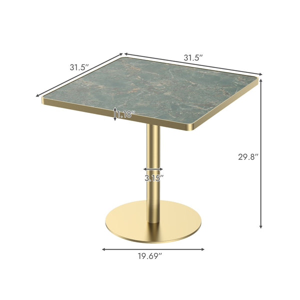 English Elm Square Bistro Dining Table Faux Marble Top Tulip Pedestal Base Gold Metal Frame W3316P421499
