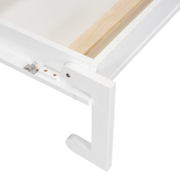 English Elm Full Size Murphy Wall Bed with Wardrobes Desk Drawers and Led Light in White LP000924AAK