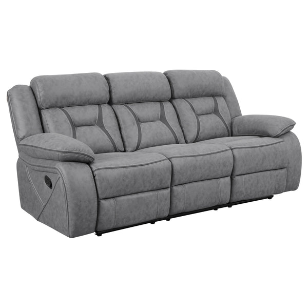English Elm Bellingham Reclining Sofa with Pillow Top Arms, Pocket-Coil Seating, Grey/Tan Upholstery, Plush Comfort B062P357816