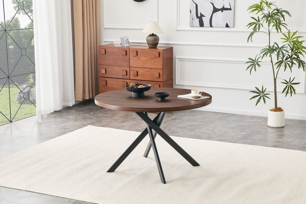 English Elm Round Foldable Mdf Dining Table with Radial Legs for Small Space Bistro Interiors Dark Walnut W3493P462092