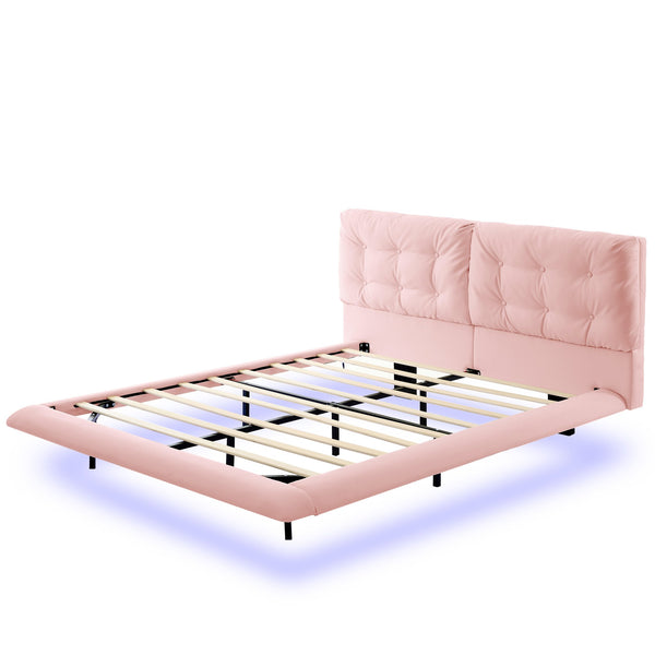 English Elm Christopher Knight Home® - Queen Plush Leather Upholstered Bed Frame with Wingback Headboard, Wavy Footboard, Quiet Support Pink 37.59 L x 32.25 W x 13 H N761S0000022H