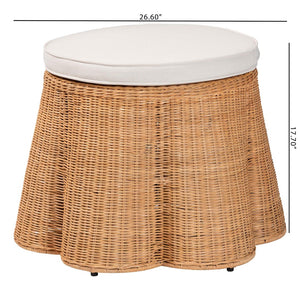 English Elm Scallop Handwoven Rattan Round Pouf Coastal Boho Footrest for Living Room or Bedroom B2750P467847