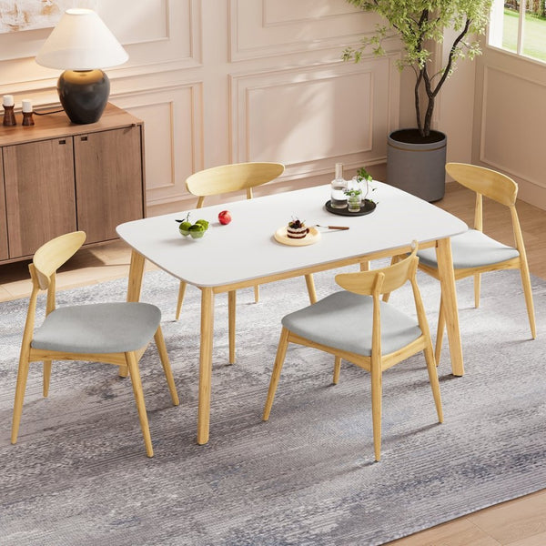 English Elm 5-piece Mid-century Rubberwood Dining Set with Upholstered Chairs for Kitchen or Room Beige+Natural,White Oak N759S003002B