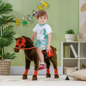 English Elm Qaba Plush Ride on Pony Toy with Saddle Stirrups and Neighing Sound for Kids W2225P249772