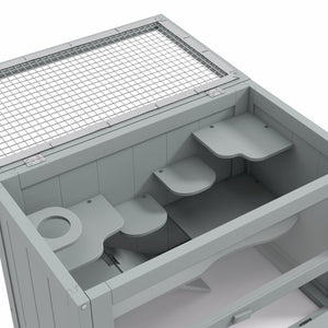 English Elm PawHut Wooden 2-Level Small Animal Habitat for Hamsters Mice Gerbils Guinea Pigs with Ramp and Ventilated Top Grey W2225P200495