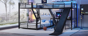 English Elm L-Shaped Triple Bunk Bed With Slide, Usb Ports, And Space-Saving Design For Kids & Teens, Black W1580S00277