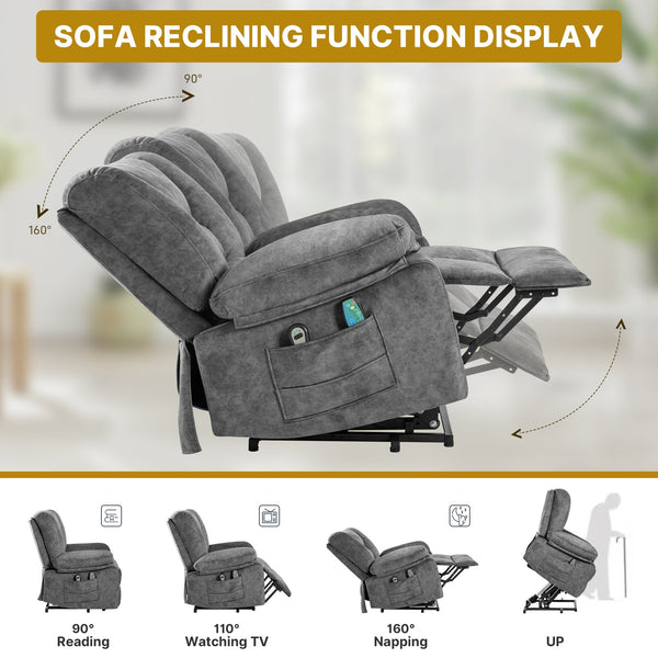 English Elm Power Lift Recliner with Massage & Heat, 8-Point Therapy, Timer & Easy Power Lift Assistance Grey W1403P177439