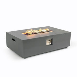 English Elm Concrete 48-Inch Rectangular Fire Pit Table with 50,000 BTU, Fiber Concrete Durability & Cover Included Light Gray B120P410190