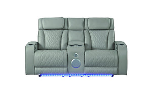 English Elm Fortuner Luxurious 2PC Living Room Recliner Set with Power Massage, LED Lighting, Bluetooth Audio, USB Charging Grey B009S01800