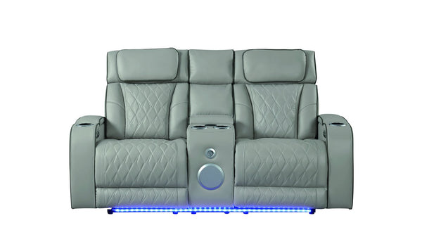 English Elm Fortuner Luxurious 2PC Living Room Recliner Set with Power Massage, LED Lighting, Bluetooth Audio, USB Charging Grey B009S01800