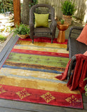 Unique Loom Outdoor Modern Traditional Machine Made Geometric Rug Multi, Gold/Ivory/Light Blue/Red/Orange 5' 3" x 8' 0"