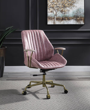 English Elm Hamilton Pink Top Grain Leather Office Chair with Wooden Armrests, 360° Swivel, Adjustable Height, Casters, Ergonomic Comfort - Premium Durable Upholstery B2726P265737