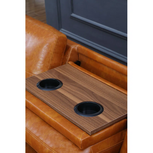 English Elm Black Faux Leather L Shaped Sectional with Cup Holders Nailhead Trim Storage Ginger B2730S00027