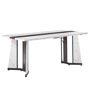 English Elm 70.9"Rectangular Waterproof Large Dining Table for 8 with Marble Top, Steel Frame, Adjustable Legs White+Black W1162P291768