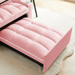 English Elm 3-in-1 Sofa Bed with USB & Cup Holders, Velvet Convertible Sleeper Chair with 3 Angles for Small Spaces Pink W1359P336108