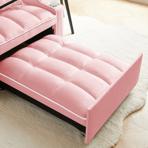 English Elm 3-in-1 Sofa Bed with USB & Cup Holders, Velvet Convertible Sleeper Chair with 3 Angles for Small Spaces Pink W1359P336108