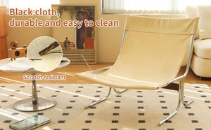English Elm Modern Wingback Accent Chair Faux Leather Upholstery Chrome X Frame Living Room Cream W2105P440977