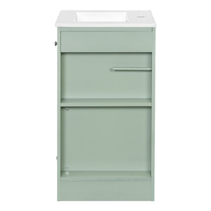 English Elm 20" Freestanding Bathroom Vanity Mdf Cabinet Ceramic Sink Open Shelves Powder Room Green N725P364210F