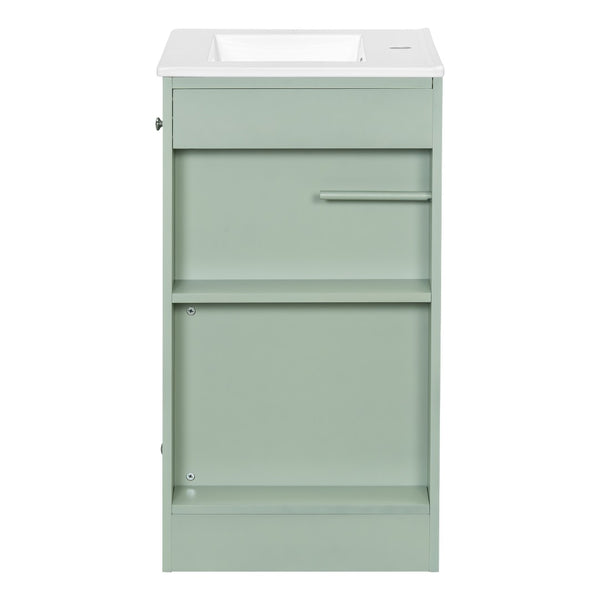 English Elm 20" Freestanding Bathroom Vanity Mdf Cabinet Ceramic Sink Open Shelves Powder Room Green N725P364210F