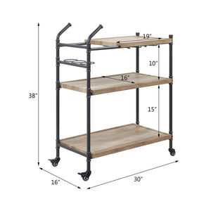 English Elm Brantley 3-Tier Oak & Sandy Black Serving Cart with Wheels, Metal Legs, Powder Coat, 70lb Top Capacity B2726P286743