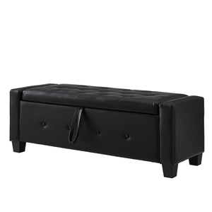 English Elm 48" Storage Ottoman Bench with Tufted Faux Leather Upholstery, Solid Wood Frame & 300lb Capacity Black W1097P338776