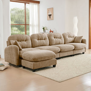 English Elm Modular Sectional L-Shaped Couch With Movable Ottoman, Soft Camel Chenille, Ergonomic Comfort Design W714S01382