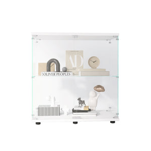 English Elm 2 Layer Glass Display Cabinet – Elegant Curio Showcase With Lock, Tempered Glass & Mdf Base For Collectibles W1510P303172