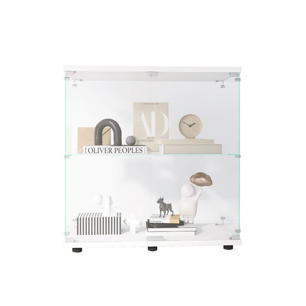 English Elm 2 Layer Glass Display Cabinet – Elegant Curio Showcase With Lock, Tempered Glass & Mdf Base For Collectibles W1510P303172
