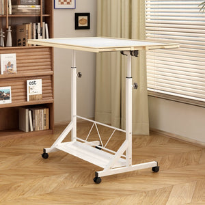 English Elm (white) Wooden Puzzle Table with Drawers Tilting Top Wheels and Protective Cover W2641P442535