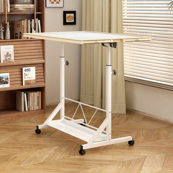 English Elm (white) Wooden Puzzle Table with Drawers Tilting Top Wheels and Protective Cover W2641P442535
