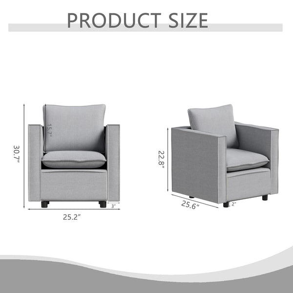 English Elm Decorative linen single sofa chair with breathable soft cushion, compact armrest design for cozy reading nook Grey W1727P237735