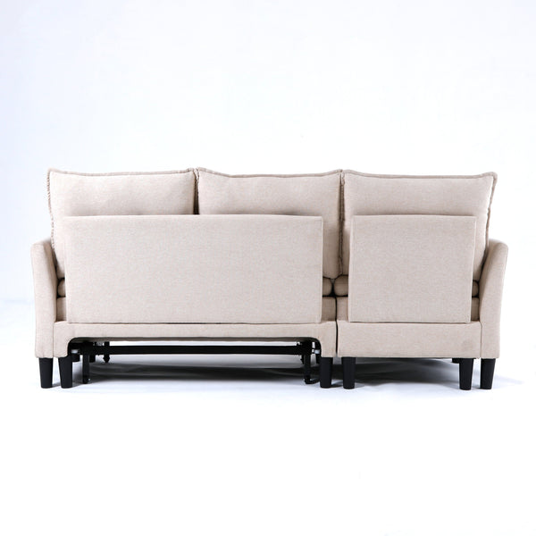 English Elm L-Shaped Reversible Chaise Sectional Sofa with Storage and Fold-Out Bed Cotton-Linen Modern Design Beige W3371S00024