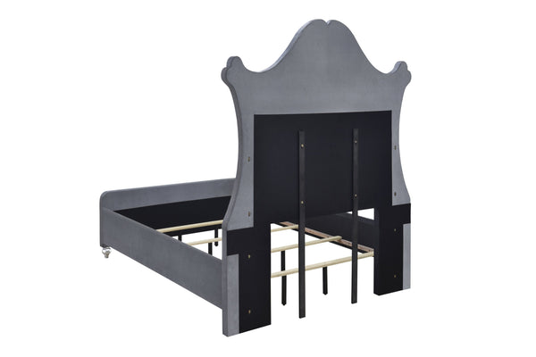 English Elm 1Pc Queen Panel Bed - Luxurious Tufted Headboard With Nailhead Trim & Modern Silver Accents, Glam Style B2741S00236