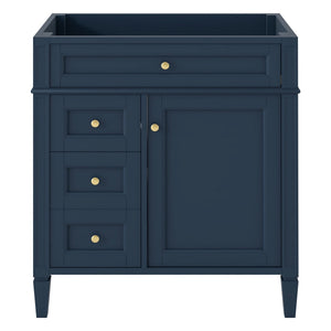 English Elm 30'' Modern Bathroom Vanity Cabinet with Roman Legs, 3 Drawers, Adjustable Shelf, Tip-Out Drawer, Durable MDF/Solid Wood Blue N710P236988C