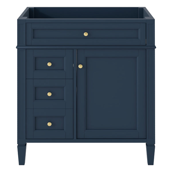 English Elm 30'' Modern Bathroom Vanity Cabinet with Roman Legs, 3 Drawers, Adjustable Shelf, Tip-Out Drawer, Durable MDF/Solid Wood Blue N710P236988C