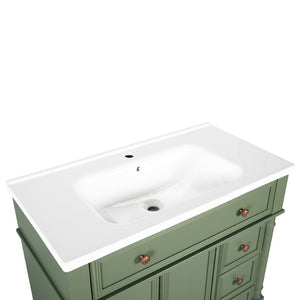 English Elm 35.6" Freestanding Bathroom Vanity with Roman Column Base and Ceramic Integrated Sink W1801S00008