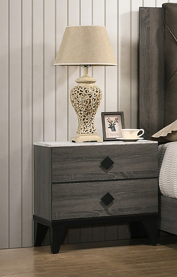 English Elm Two-tone Mid-Century Nightstand with 2 Drawers, Color-Blocked Design, Rhombic Pulls & Spacious Top Grey B016P251325