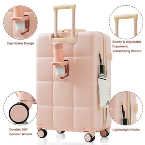 English Elm Luggage Set of 3 Abs Hard Shell Suitcases with Spinner Wheels and Built in Cup Holder Pink N726P296016P