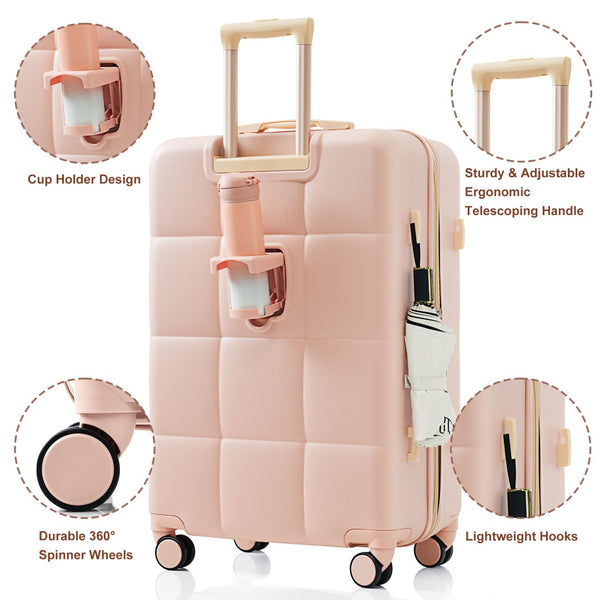 English Elm Luggage Set of 3 Abs Hard Shell Suitcases with Spinner Wheels and Built in Cup Holder Pink N726P296016P