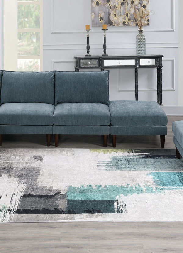 English Elm Gorgeous 6pc Modular Sectional Set — Versatile 4 Armless Chairs & 2 Ottomans, Plush Morgan Fabric Mineral B011S01580