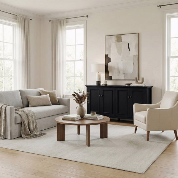 English Elm Amherst Shaker Pine Sideboard Wide Four Door Storage Cabinet for Dining Hallway Black B136P481646