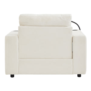 English Elm Modern Multifunctional Armchair with Chaise Lounge, Hidden Ottoman Storage, USB Ports & Cup Holders Beige N719P292700A
