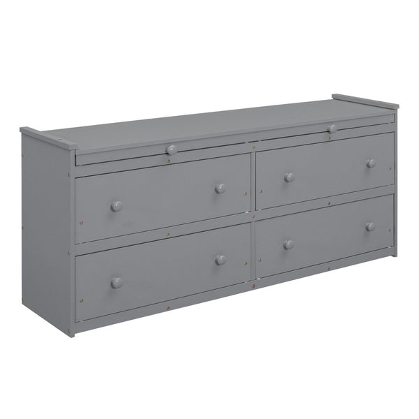 English Elm Full Size Kids Loft Bed Pinewood Frame Dual Study Desks Drawers and Open Shelving Gray LT000369AAE