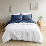 Madison Park Peached Percale Casual 200 Thread Count Relaxed Cotton Percale Sheet Set MP20-6643 Navy