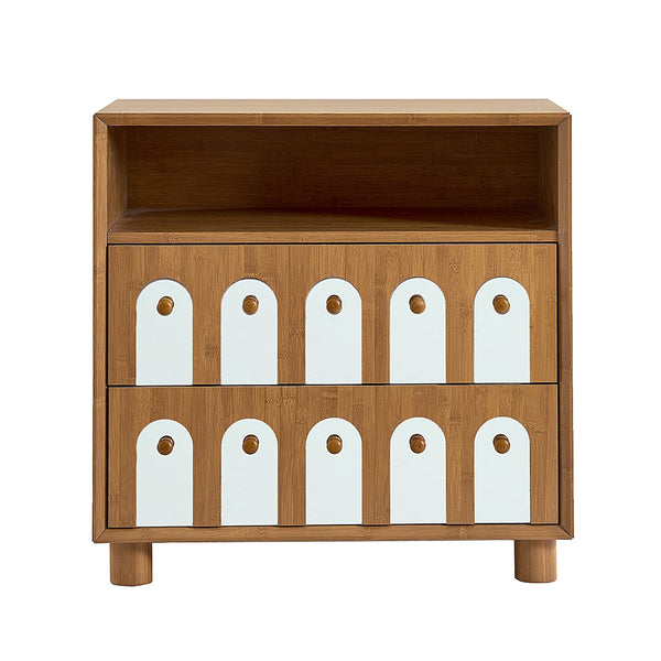 English Elm TWO Drawers Nightstand with Mirrors, Built-In USB & AC Charging Station, Natural MDF, Sturdy Design W3417P388713