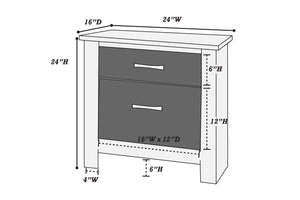 English Elm Natural Weathered Grey Nightstand with 2 Drawers, Mid-Century Tapered Legs, Black Groove Accents, 24"H HSESF00F5476