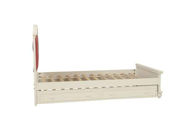 English Elm Contemporary Twin Bed with Trundle and Tufted Upholstered Headboard, Sturdy Slats, Kids Bedroom Furniture Pink,White 83 L x 12 W x 9 H B011S02033